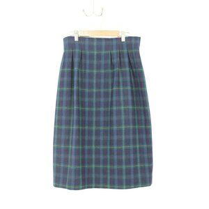 Vintage 80s Evan Picone Blue Green Plaid Wool Straight Skirt Size 10 Made in USA